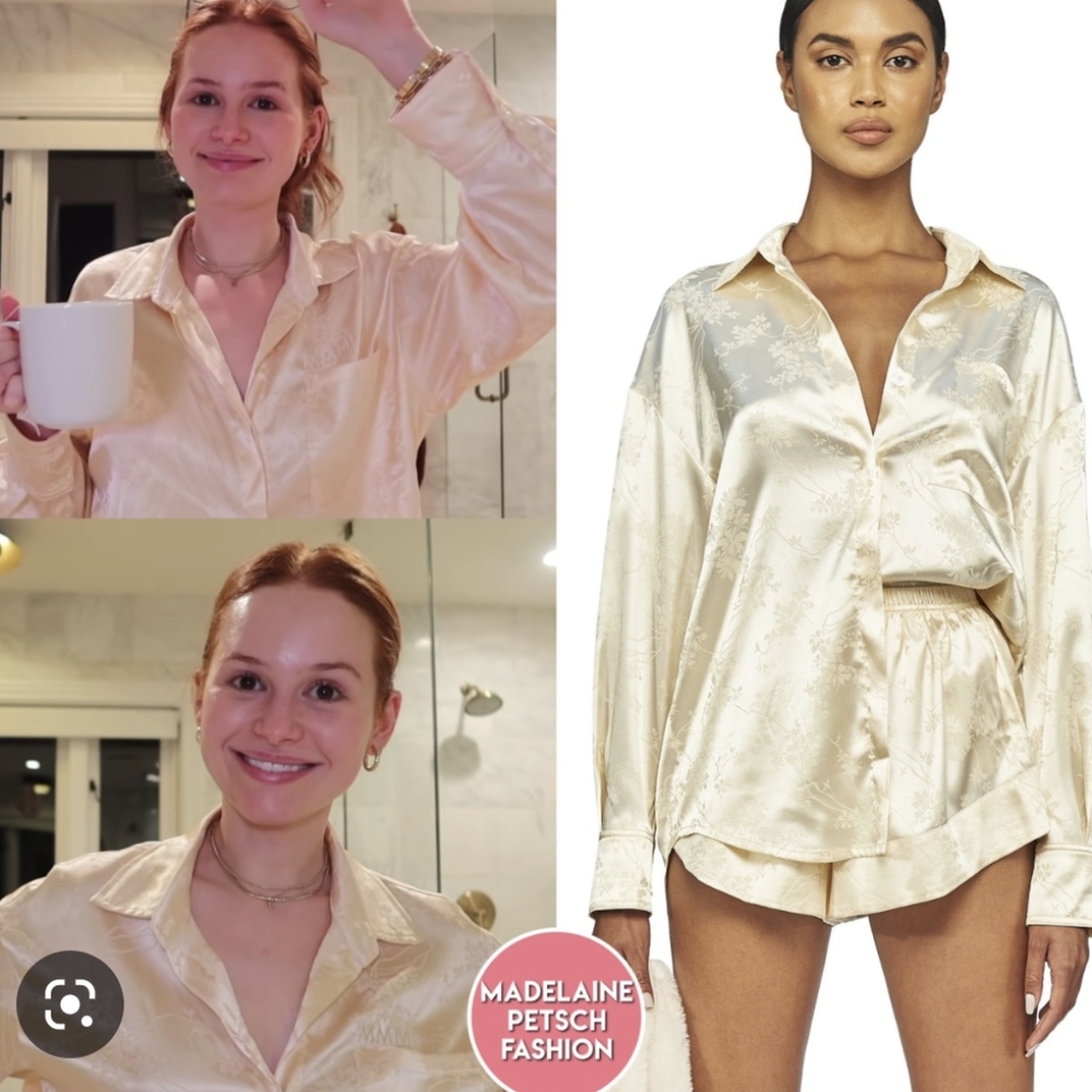 Nwt My Mum Made It silky butter yellow  embossed short + oversized shirt SET S